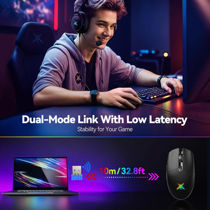 RGB Wireless Gaming Mouse 8000 DPI 6 Button, Wireless & Wired Mode