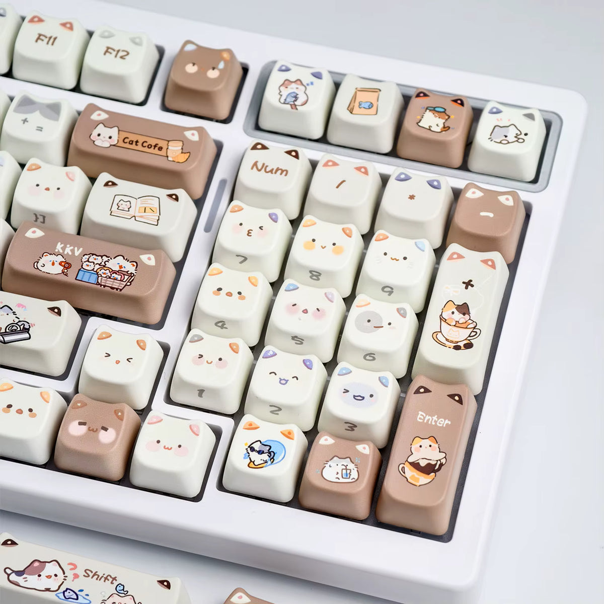 Cute Cat PBT Keycap Set – MAO Profile, Side-Printed Design