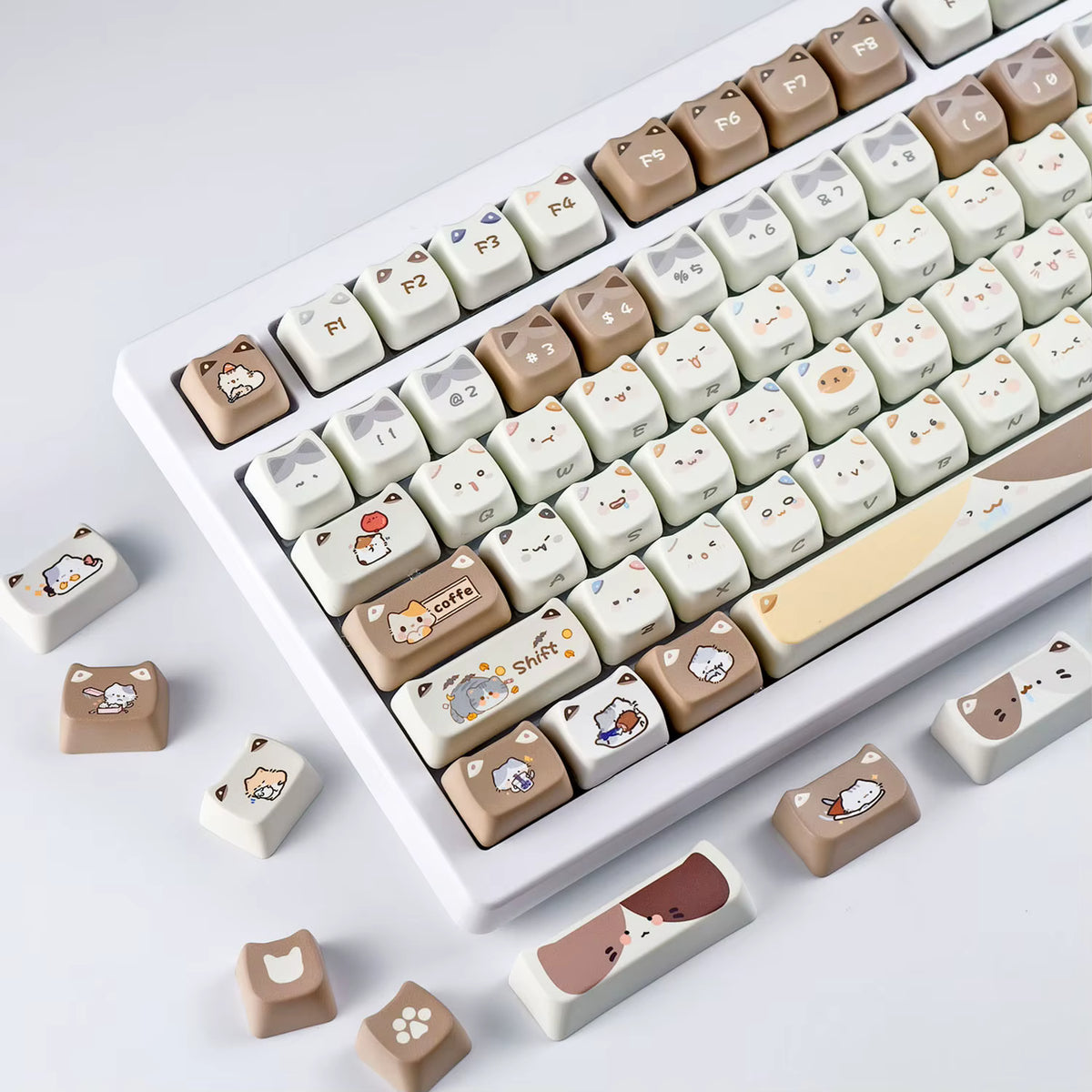 Cute Cat PBT Keycap Set – MAO Profile, Side-Printed Design