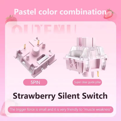 OUTEMU Strawberry Silent Linear Switches – 5-Pin, 32g (30-50-110 Pack)