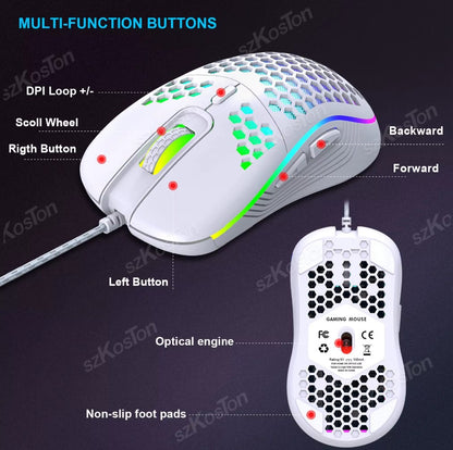 RGB Honeycomb Wired Gaming Mouse – 7200 DPI, 6 Buttons & Lightweight Design