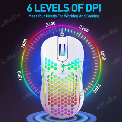 RGB Honeycomb Wired Gaming Mouse – 7200 DPI, 6 Buttons & Lightweight Design