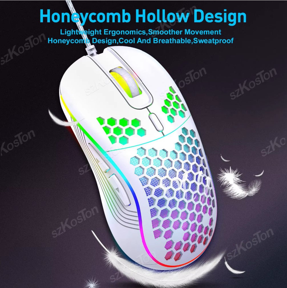 RGB Honeycomb Wired Gaming Mouse – 7200 DPI, 6 Buttons & Lightweight Design