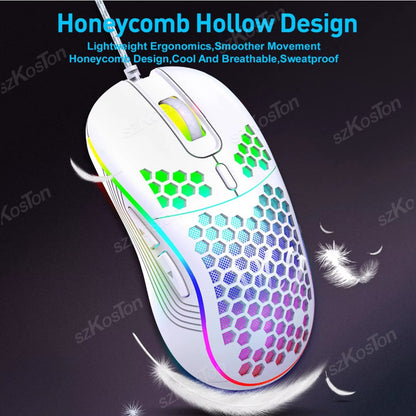RGB Honeycomb Wired Gaming Mouse – 7200 DPI, 6 Buttons & Lightweight Design