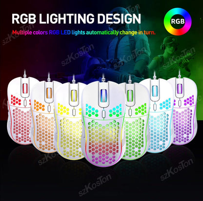 RGB Honeycomb Wired Gaming Mouse – 7200 DPI, 6 Buttons & Lightweight Design