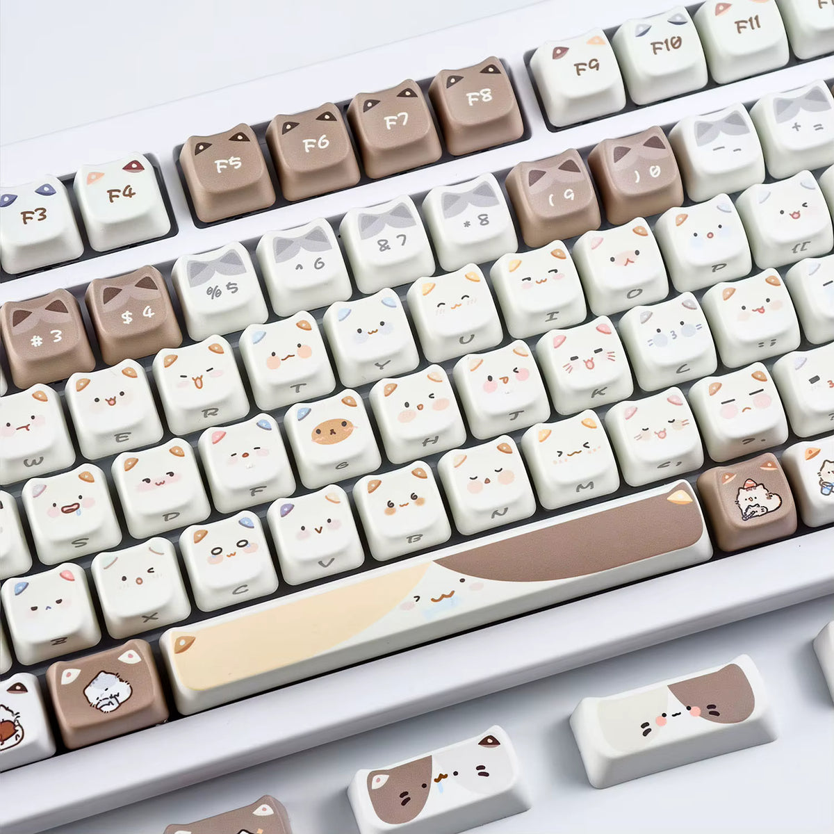 Cute Cat PBT Keycap Set – MAO Profile, Side-Printed Design