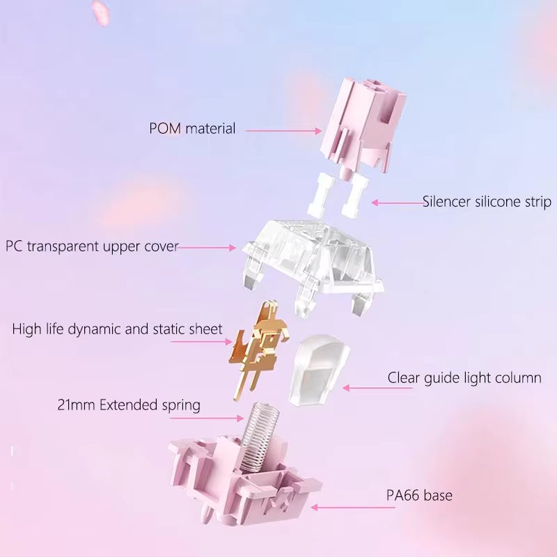 OUTEMU Strawberry Silent Linear Switches – 5-Pin, 32g (30-50-110 Pack)