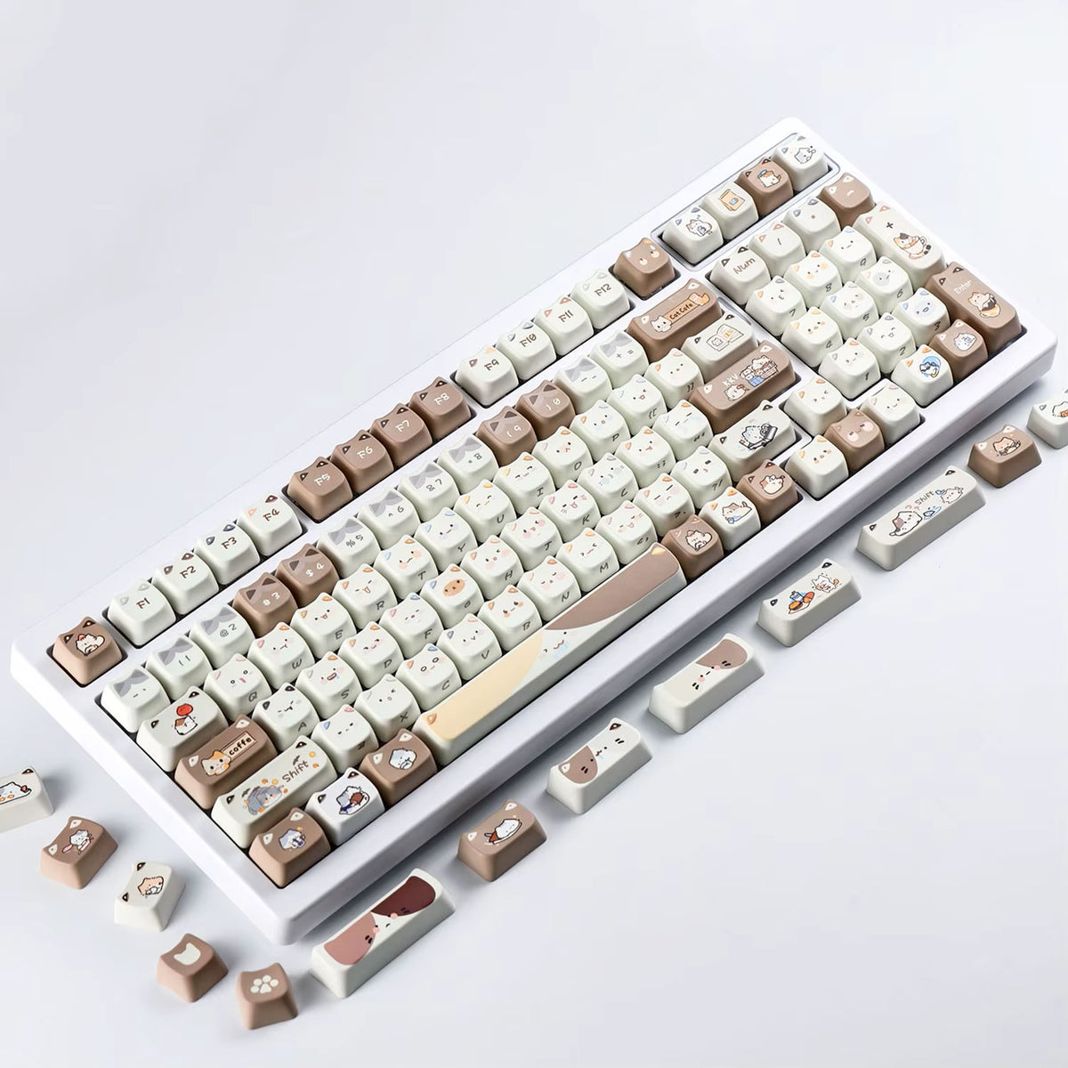 Cute Cat PBT Keycap Set – MAO Profile, Side-Printed Design