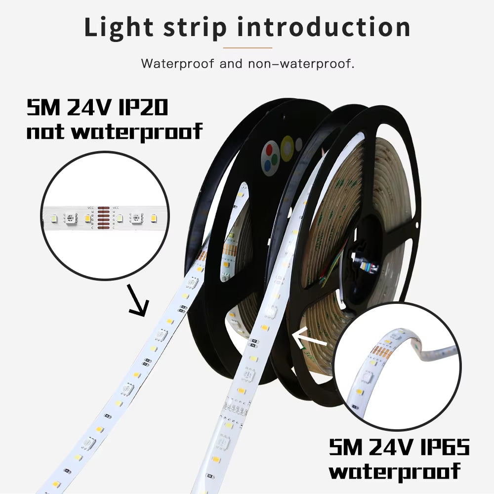 RGB+CCT LED Strip Light RGB WW/CW DC24V 5 Meters IP65 Waterproof IP20 Not Waterproof RGB Light SMD 5050 SMD 2835
