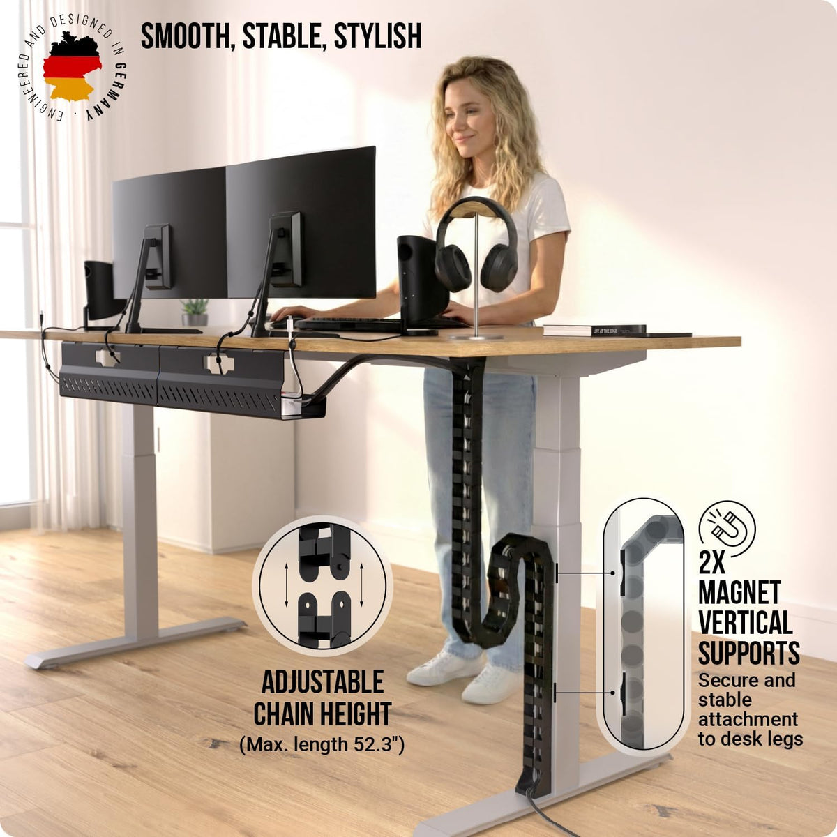 Standing Desk Cable Management – Magnetic Cable Spine, 133 Cm, Black