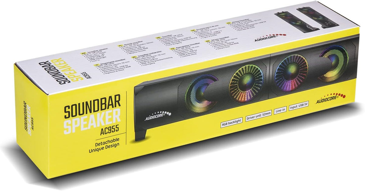 AC955 2 in 1 PC Speaker Soundbar Computer RGB LED Backlight Stereo Gaming USB 2 X 3W AUX 3.5 Mm