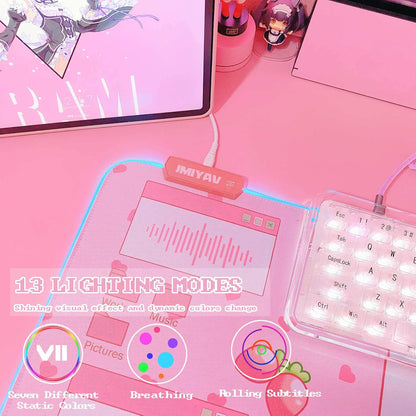 Kawaii RGB Gaming Mouse Pad PC XL Large Extended Glowing Led Light up Desk Pad Non-Slip Rubber Base Computer Keyboard and Mouse Pad Cool Cute Mousepad Mat Gaming over 80 * 30Cm