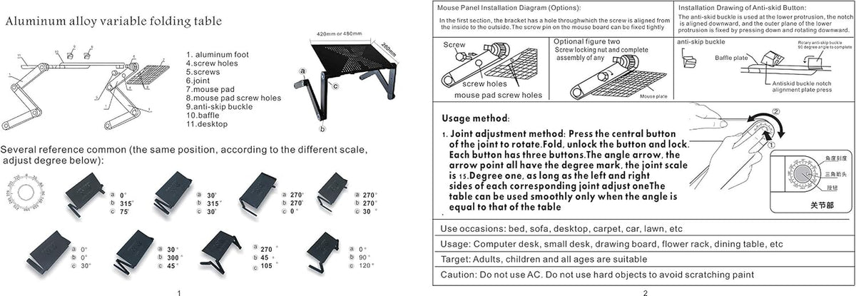 Folding Laptop Stand Standing Desk Converter Laptop Bed Table Riser Tray Holder for Couch Sofa Lapdesk Laptray Height Adjustable Portable with Legs Mouse Pad Black