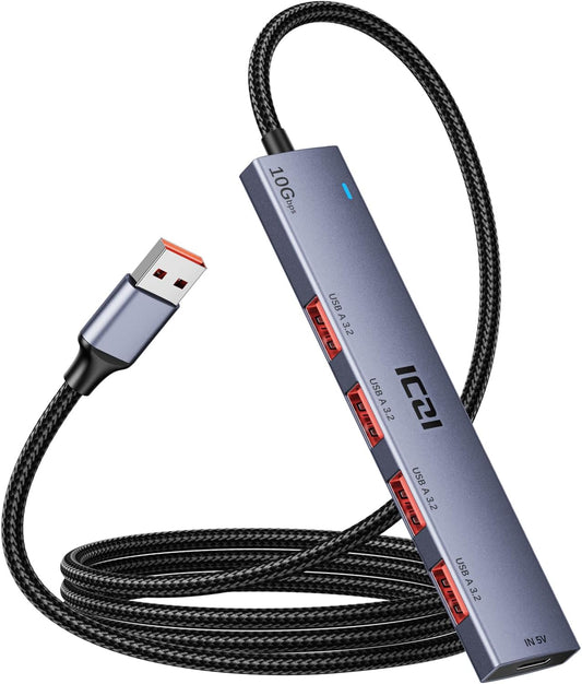 USB 3.2 Hub, USB Hub 10Gbps with 120Cm Nylon Braided Cable