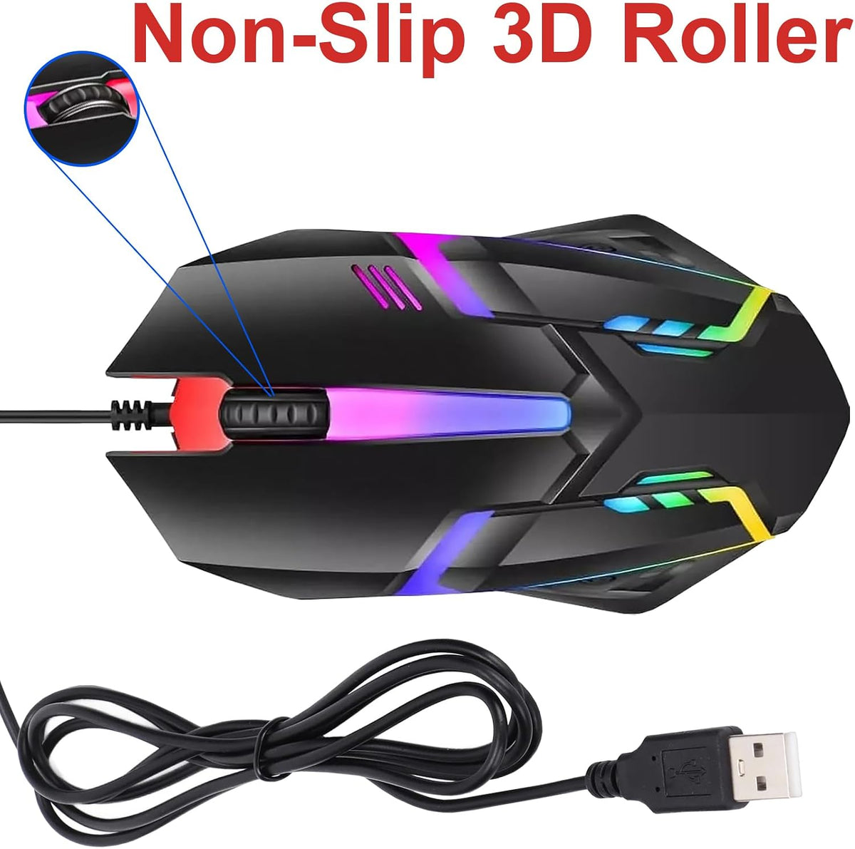 RGB Wired Computer Mouse, USB Wired Optical Mouse for Home and Office, 1000 DPI Accuracy, Optical Tracking, Easy Buttons, Ambidextrous Design, and Scroll Wheel, Compatible with Laptops, and Windows