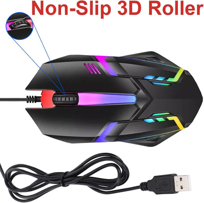 RGB Wired Computer Mouse, USB Wired Optical Mouse for Home and Office, 1000 DPI Accuracy, Optical Tracking, Easy Buttons, Ambidextrous Design, and Scroll Wheel, Compatible with Laptops, and Windows