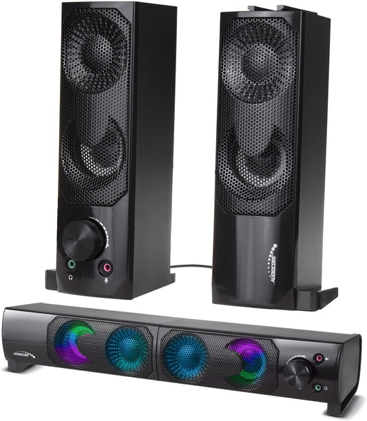 AC955 2 in 1 PC Speaker Soundbar Computer RGB LED Backlight Stereo Gaming USB 2 X 3W AUX 3.5 Mm