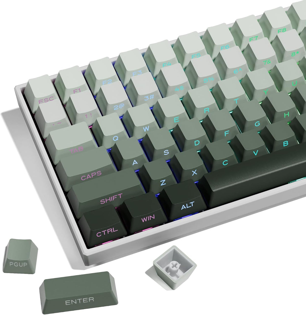 XVX Shine through Gradient Seaweed Green Keycaps - Side Print, Double Shot PBT, 136 Keys, OEM Profile for Cherry Gateron MX Switches