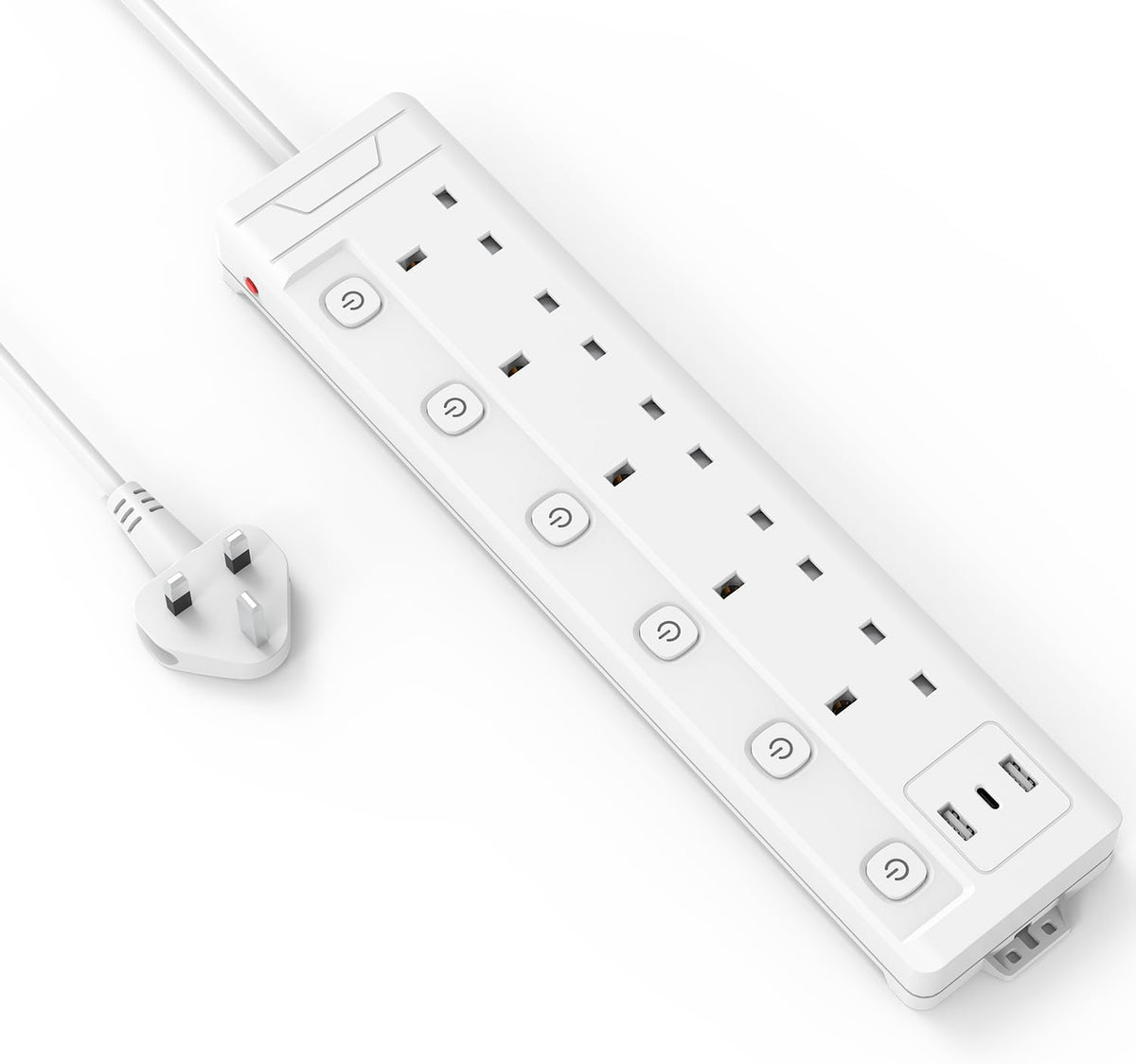 Extension Lead 1M 5 Way with 3 USB Slots (2 USB-A,1 USB-C), Individually Switched Extension Lead with USB Slots, White 1 Metre Extension Lead, for Home Dorm Office Multi Plug