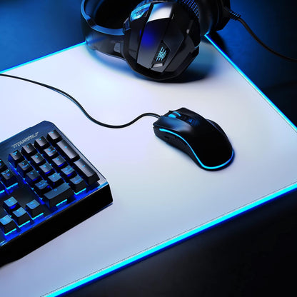 CSL - XXL RGB Gaming Mouse Mat - LED Desk Pad - 900X400 Mm Oversize - XXL Mouse Pad - LED Multi Colour - 11 Lighting Modes - 7 LED Colours plus 4 Effect Modes - Washable - White