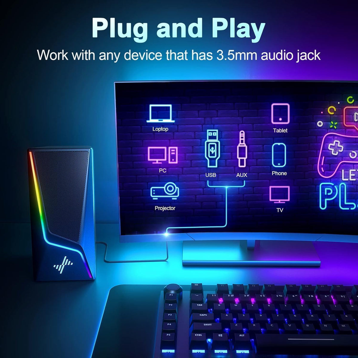 PC Speakers for Desktop, Computer Speakers with RGB Lighting