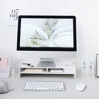 Ergonomic White Monitor Stand PVC Storage Compartments