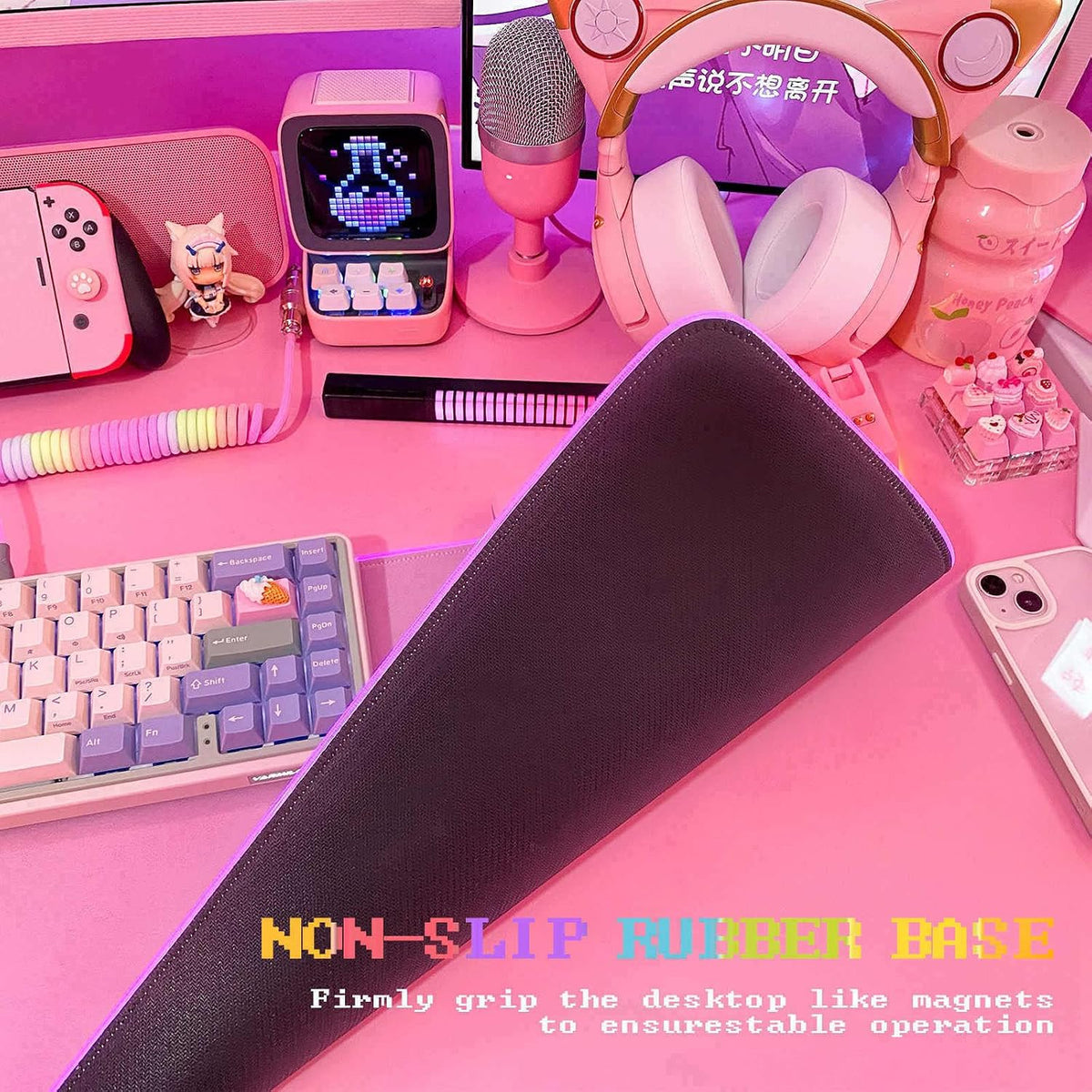 Kawaii RGB Gaming Mouse Pad PC XL Large Extended Glowing Led Light up Desk Pad Non-Slip Rubber Base Computer Keyboard and Mouse Pad Cool Cute Mousepad Mat Gaming over 80 * 30Cm