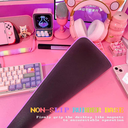 Kawaii RGB Gaming Mouse Pad PC XL Large Extended Glowing Led Light up Desk Pad Non-Slip Rubber Base Computer Keyboard and Mouse Pad Cool Cute Mousepad Mat Gaming over 80 * 30Cm