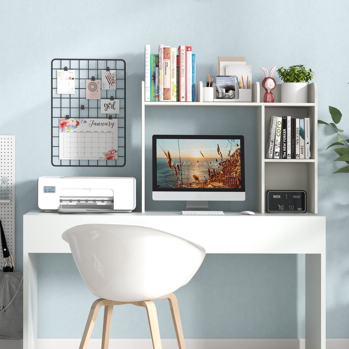 Wooden Desk Bookshelf with 4 Shelves and Open Back Compartment