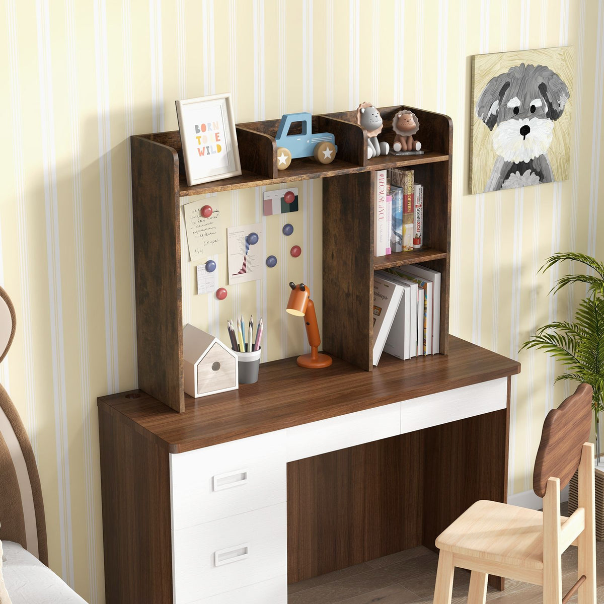 Wooden Desk Bookshelf with 4 Shelves and Open Back Compartment