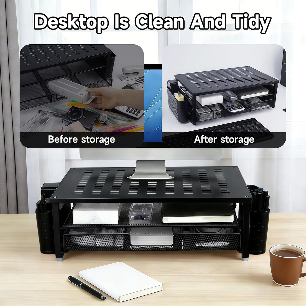 Monitor Stand Riser with Storage, Desk Monitor Stand with Drawer