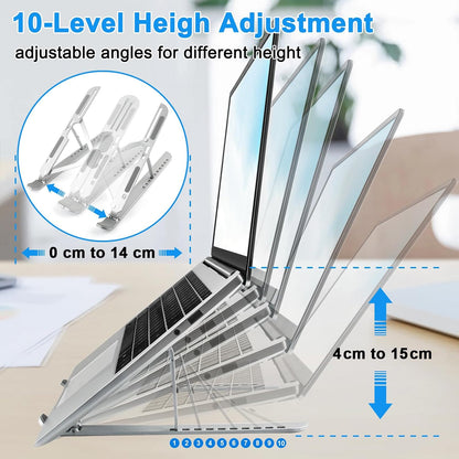 Laptop Stand for Desk Adjustable, Folding Tablet Stand Aluminum Portable Laptop Riser for Desk, Foldable Computer Stand Laptop Holder for Notebook PC