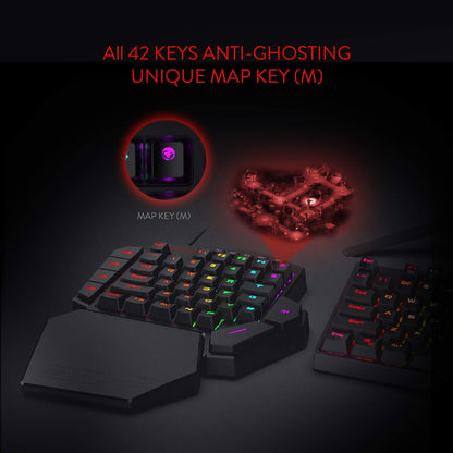 K585 DITI One-Handed RGB Mechanical Gaming Keyboard, Brown Switches, Type-C Professional Gaming Keypad with 7 Onboard Macro Keys, Detachable Wrist Rest, 42 Keys