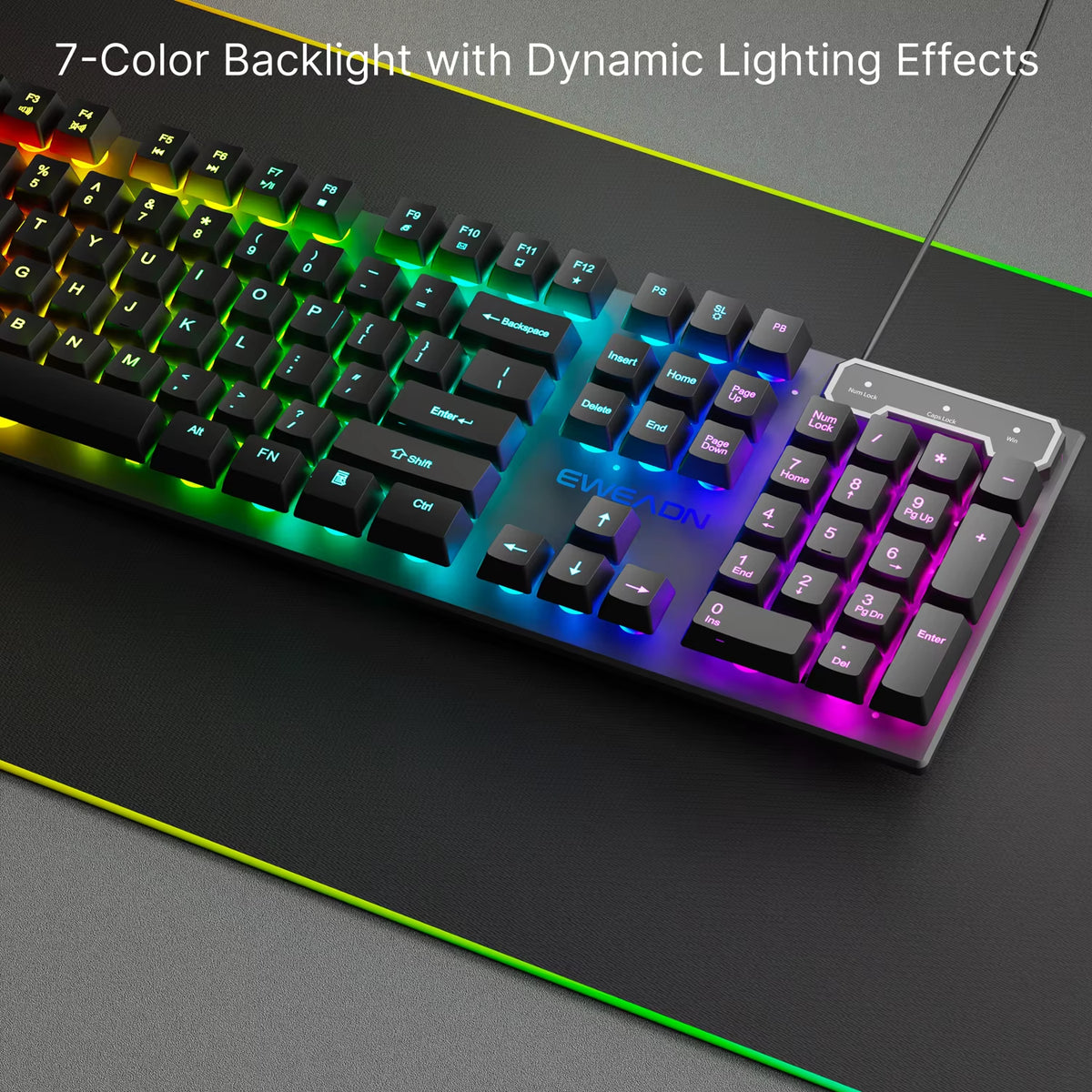 GX30Z Wired Gaming Keyboard Silent, 104 Keys Full Size LED Rainbow Backlit, Numeric Keys, Game, Office, Windows Laptop PC