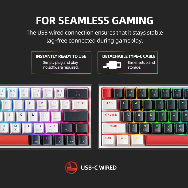 Thunderobot K63 60% Mechanical Gaming Keyboard Hot Swappable RGB Wired 63 Keys PBT NKRO USB-C for PC Gamer