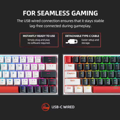 Thunderobot K63 60% Mechanical Gaming Keyboard Hot Swappable RGB Wired 63 Keys PBT NKRO USB-C for PC Gamer