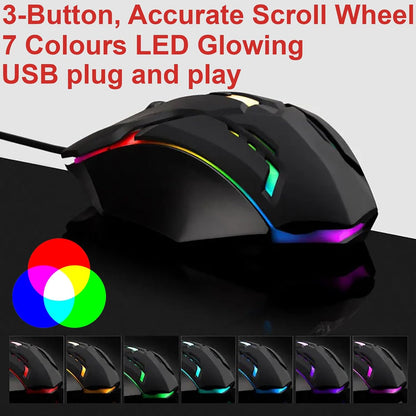 RGB Wired Computer Mouse, USB Wired Optical Mouse for Home and Office, 1000 DPI Accuracy, Optical Tracking, Easy Buttons, Ambidextrous Design, and Scroll Wheel, Compatible with Laptops, and Windows