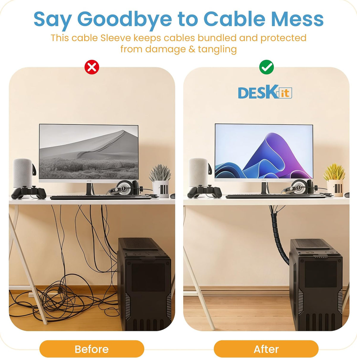 Cable Tidy Sleeve 6M - Flexible 20Mm Cable Organizer for Cable Management - Durable Spiral Cable Wrap for Wire Protection - Protective Cable Cover for a Safe and Clutter Free Home - Black