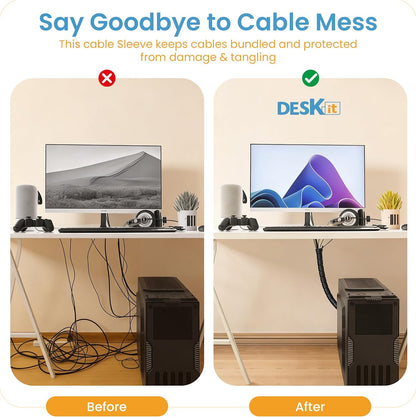 Cable Tidy Sleeve 6M - Flexible 20Mm Cable Organizer for Cable Management - Durable Spiral Cable Wrap for Wire Protection - Protective Cable Cover for a Safe and Clutter Free Home - Black