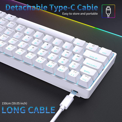 DK61SE 60% Gaming Keyboard, Wired, US QWERTY, Red Switches, White