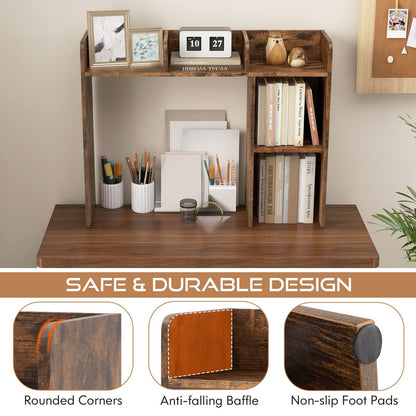 Wooden Desk Bookshelf with 4 Shelves and Open Back Compartment
