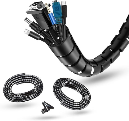 Cable Tidy Sleeve 6M - Flexible 20Mm Cable Organizer for Cable Management - Durable Spiral Cable Wrap for Wire Protection - Protective Cable Cover for a Safe and Clutter Free Home - Black