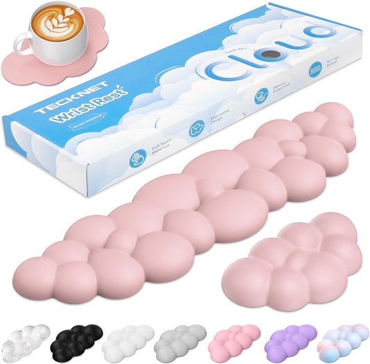 Cloud Wrist Rest Keyboard Set, Memory Foam & PU Leather,Light Pink