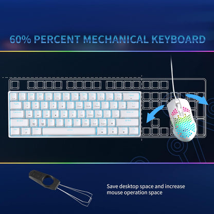 DK61SE 60% Gaming Keyboard, Wired, US QWERTY, Red Switches, White