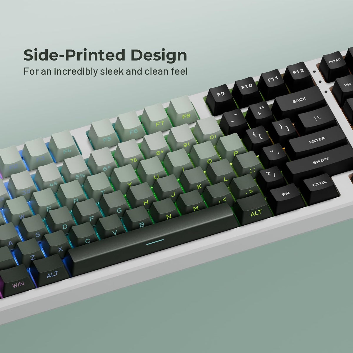 XVX Shine through Gradient Seaweed Green Keycaps - Side Print, Double Shot PBT, 136 Keys, OEM Profile for Cherry Gateron MX Switches