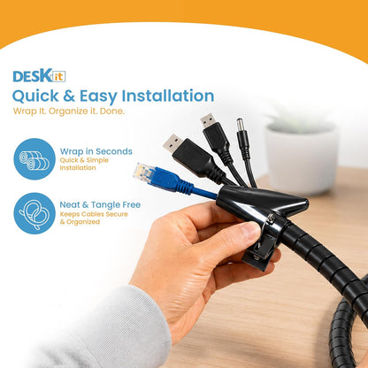 Cable Tidy Sleeve 6M - Flexible 20Mm Cable Organizer for Cable Management - Durable Spiral Cable Wrap for Wire Protection - Protective Cable Cover for a Safe and Clutter Free Home - Black