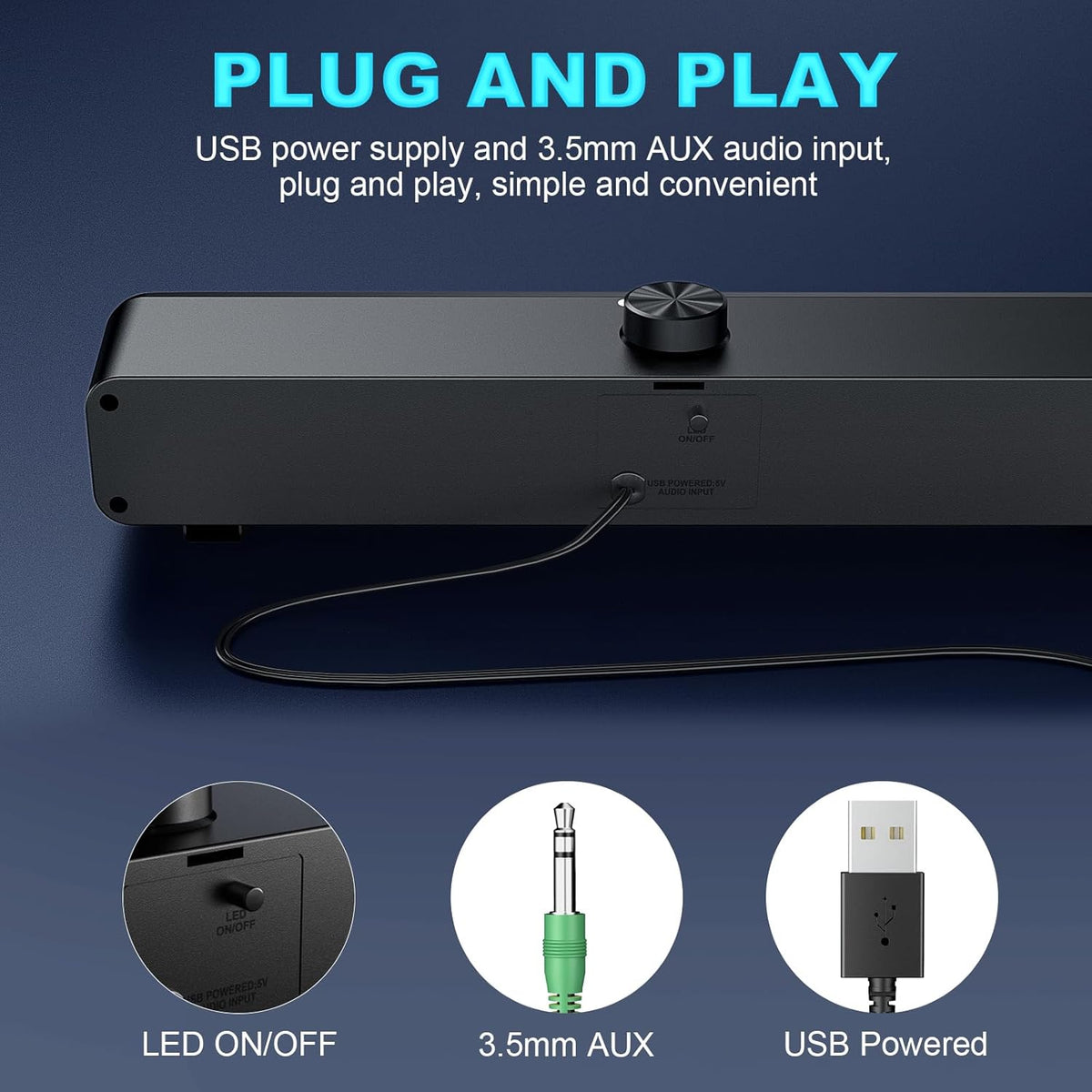 RGB Desktop Computer Soundbar 3.5Mm USB