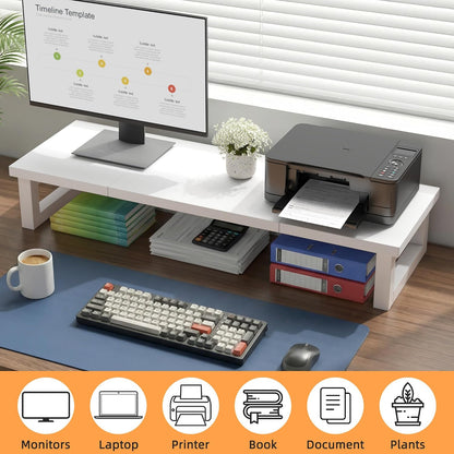 Dual Monitor Stand Riser – 91X26Cm Desk Shelf for 2 Screens White