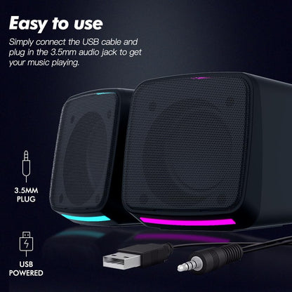 PC Speakers, USB Powered Speaker Set, Jack AUX 3.5Mm,Portable Mini Speaker for Laptop Smartphones MAC, Colorful RGB Lights