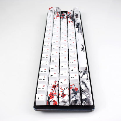 Plum Blossom Keycaps Mechanical Gaming Keyboards, Custom PBT OEM Profile Key Caps Japanese Style with Keycap Puller for Cherry MX 104/87/71/61 60 Percent Keyboard (Plum Blossom 71 JP)